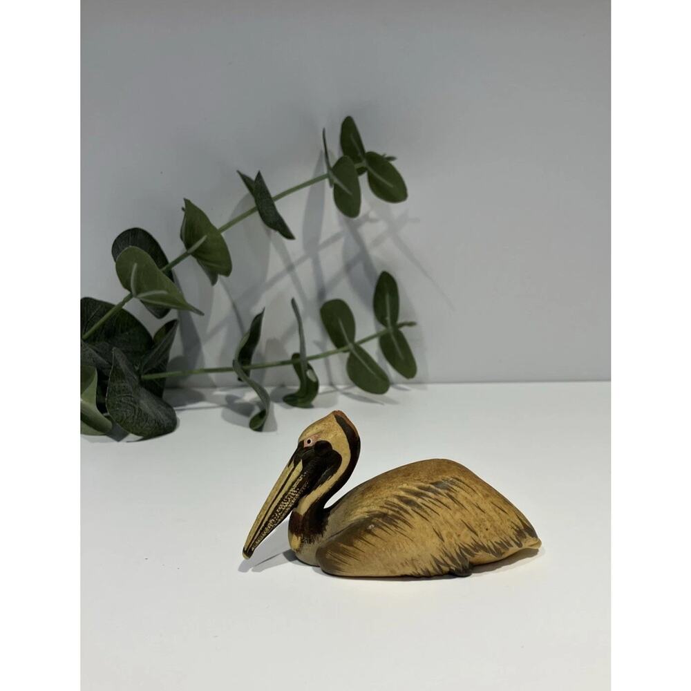 ANRI Pelican Figurine Carved and Painted Wood Wildlife Collection Artist Signed